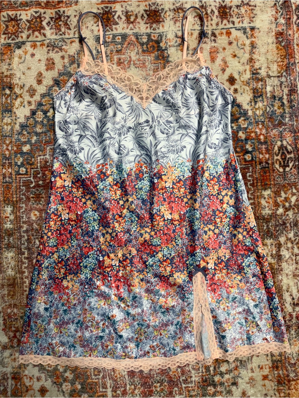 Victoria’s Secret Floral Satin Lace Slip Dress Nightgown Medium